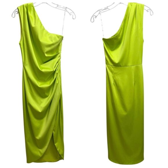 ELLIATT Cassini Midi Dress One Shoulder Ruche in Chartreuse Green Yellow Size XS - Picture 3 of 11